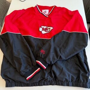 NFL Kansas City Chiefs Windbreaker Pullover Jacket Red Black Mens XL V-Neck